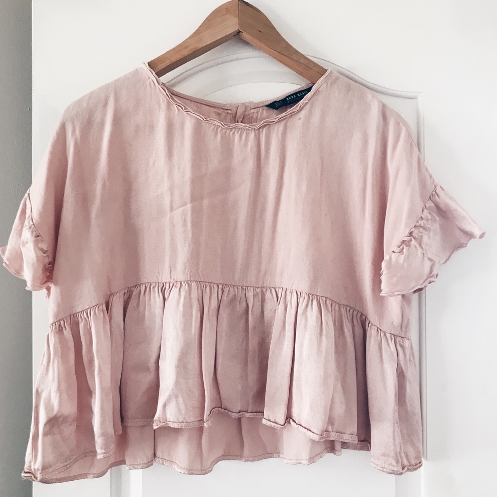 ❌SOLD❌ZARA Basics Silk Ruffle Crop Top